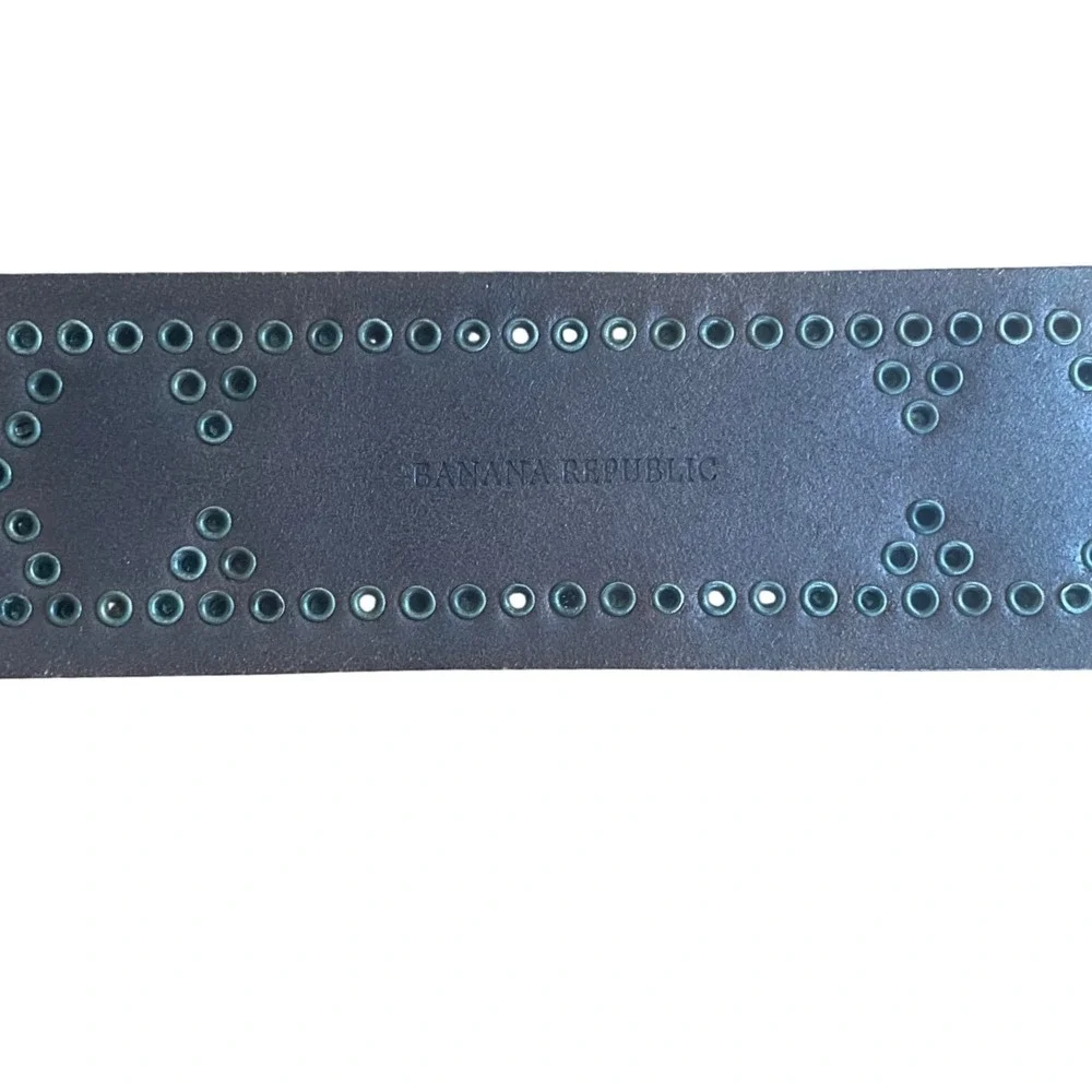 Banana Republic Brown Leather Studded Belt Brass Buckle Wide Boho Medium Y2K